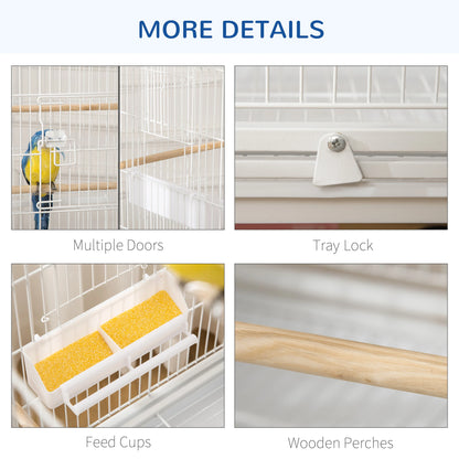 52" Large Rolling Steel Bird Cage, With Stand, Shelf, Perch, White Bird Cages at Gallery Canada