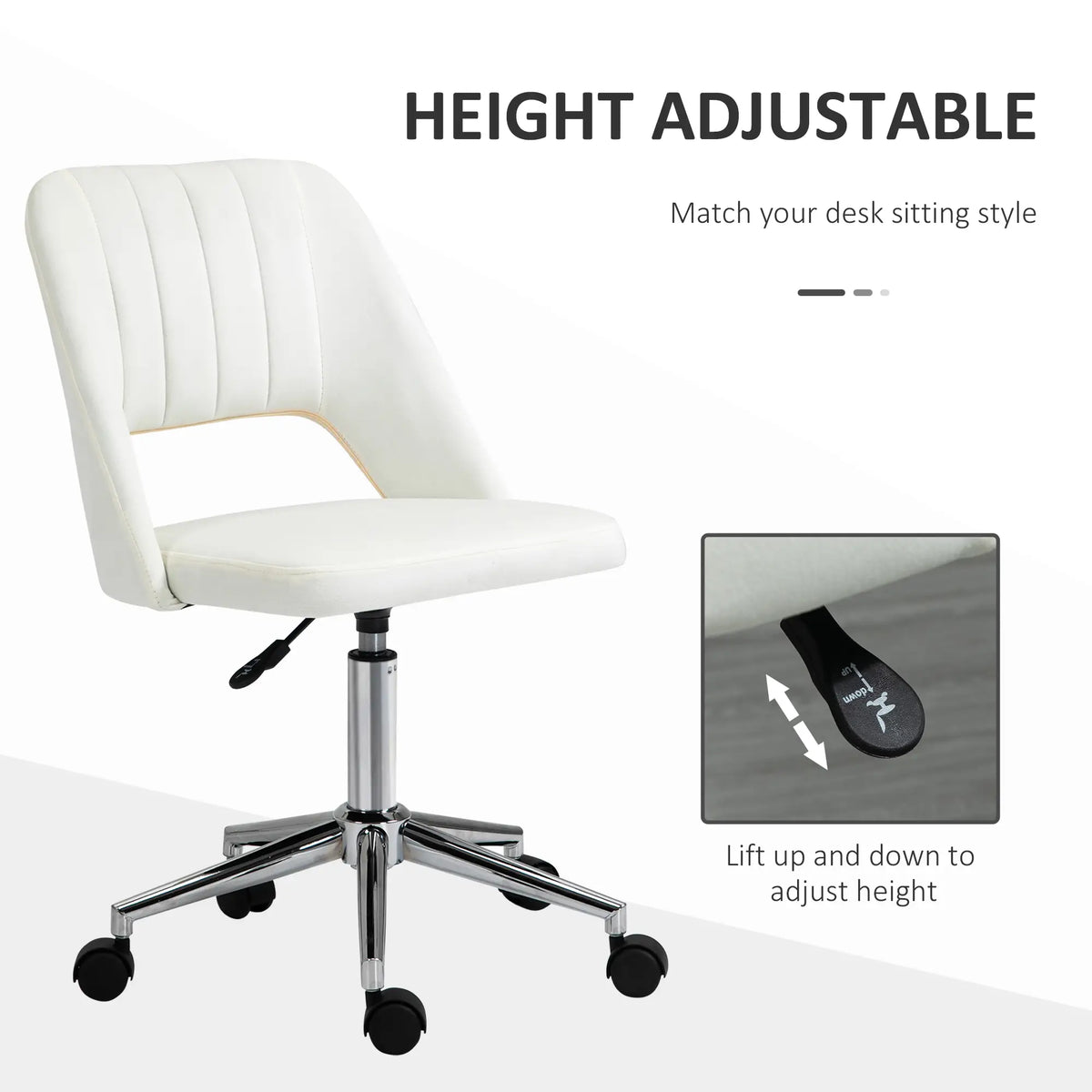 Mid Back Office Chair, Velvet Fabric, Swivel, Cream White Office Chairs at Gallery Canada