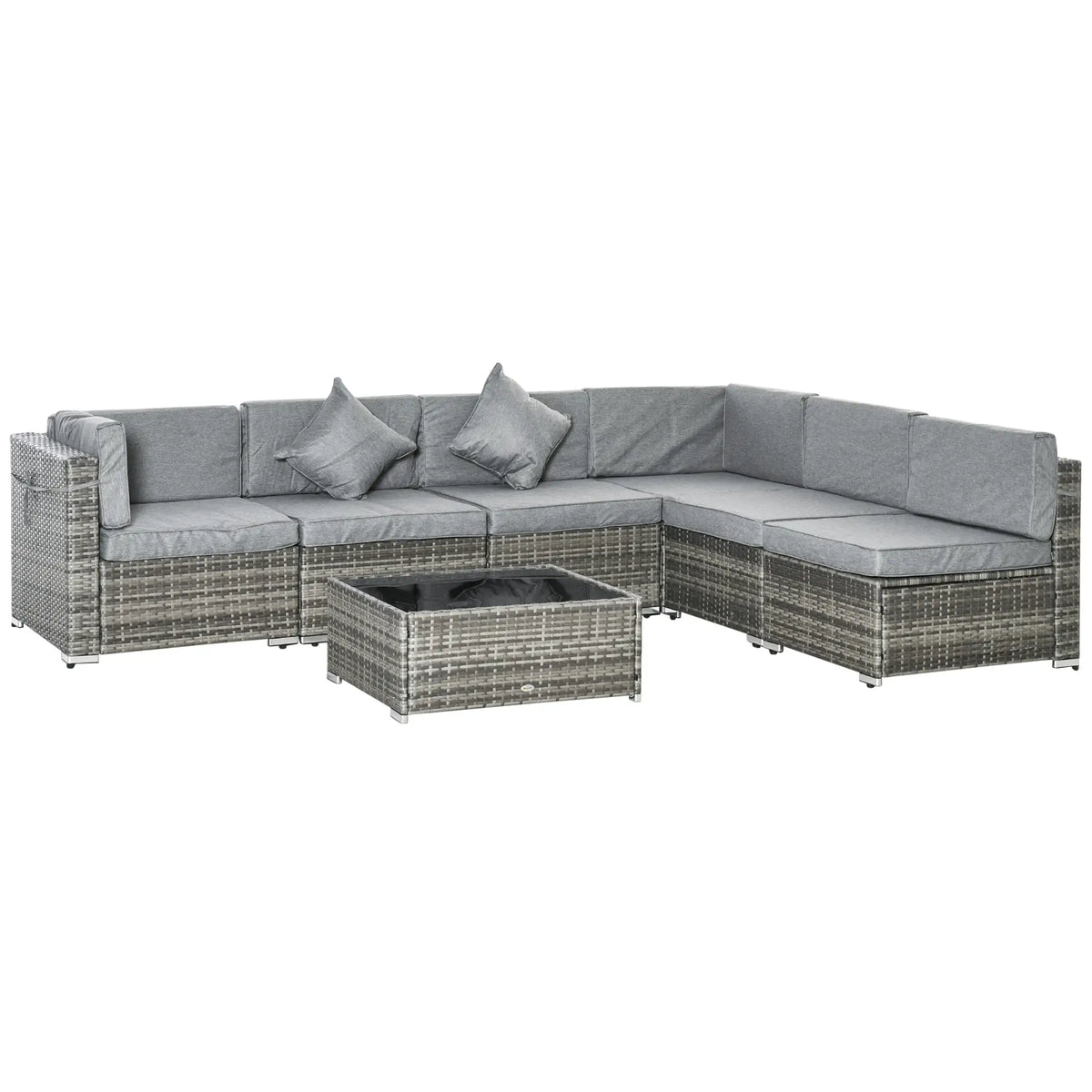 7 Pc Garden Wicker Sectional Set, Tea Table, Patio Rattan Sofa, Light Grey Patio Furniture Sets at Gallery Canada
