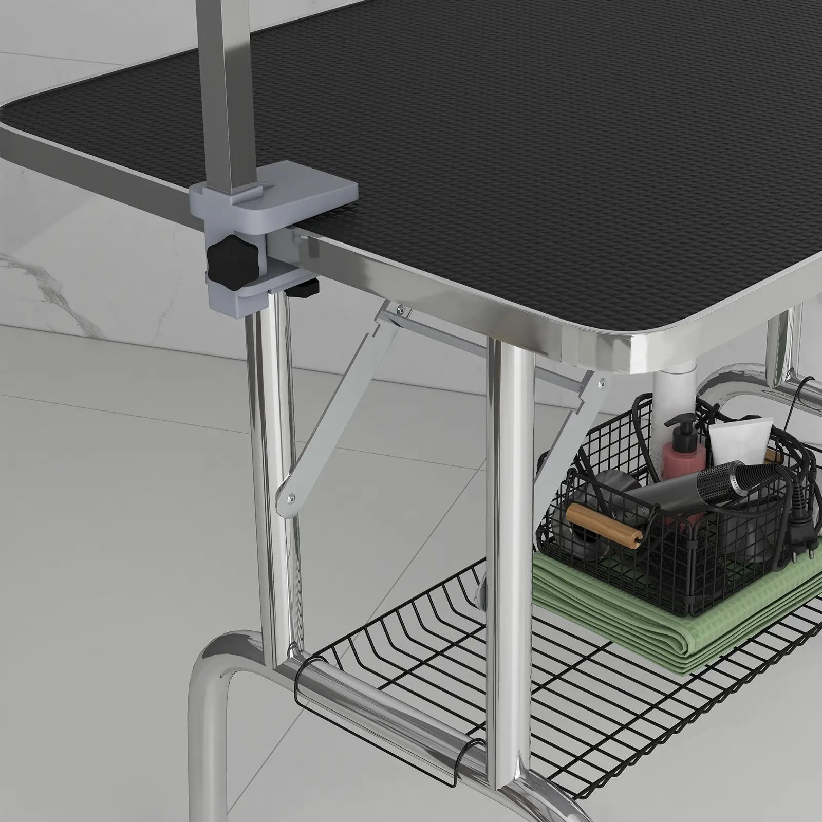Foldable Dog Grooming Table, Height Adjustable Arm, Storage Shelf, Black Dog Grooming Tables at Gallery Canada
