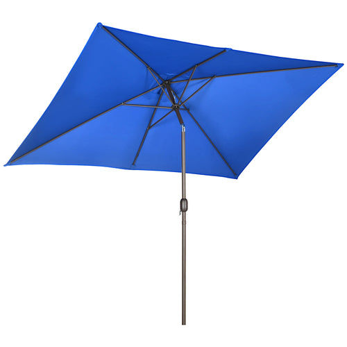 6.5x10ft Rectangle Patio Umbrella, Aluminum Frame, Crank Handle, Dark Blue