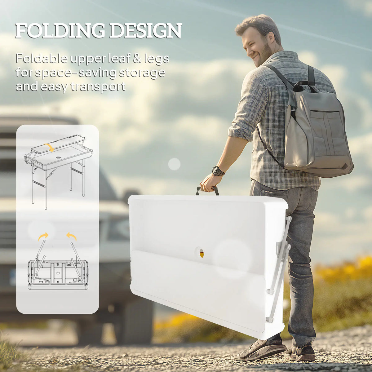 3.5ft Folding Ice Cooler Table with Drain, 2-Tier, Outdoor, White Picnic Tables & Camping Chairs at Gallery Canada