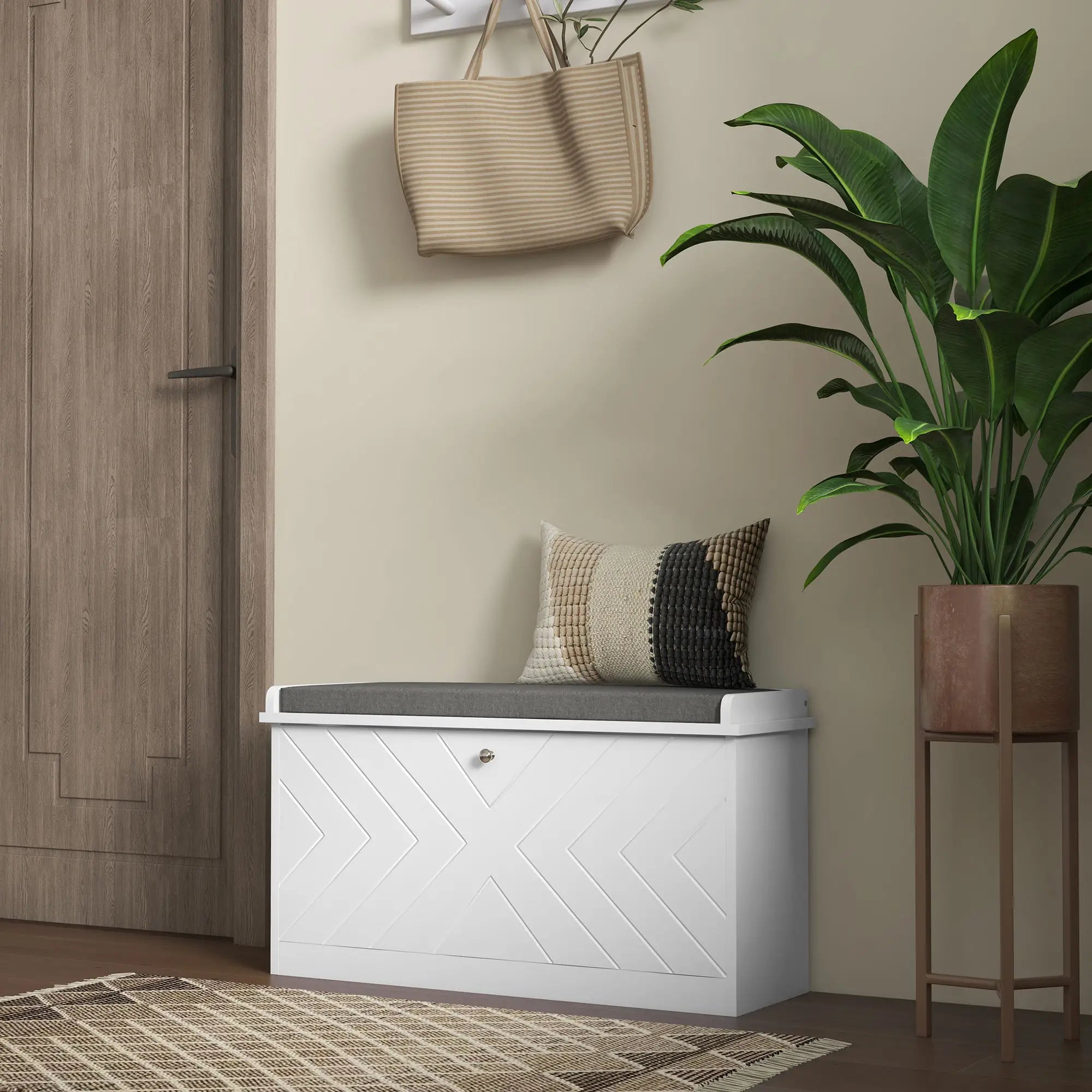 Shoe Storage with Seat, Upholstered Hallway Bench, Shoe Bench with Flip Drawer, Adjustable Shelf for 8 Pairs of Shoes Shoe Storage Cabinets & Racks at Gallery Canada