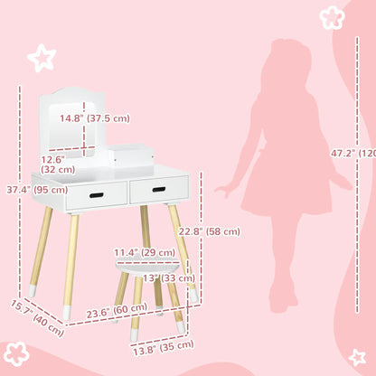 Kids Vanity Set With Mirror, Stool, Drawers, White Kids Bedroom Furniture at Gallery Canada