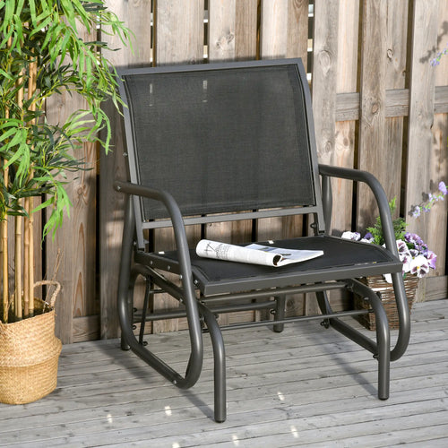 Patio Glider Chair with Mesh Seat, Armrests, Black