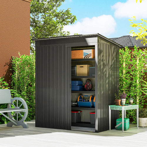 5.2' x 3.5' Metal Garden Shed, Easy Assembly Outdoor Storage, Dark Grey