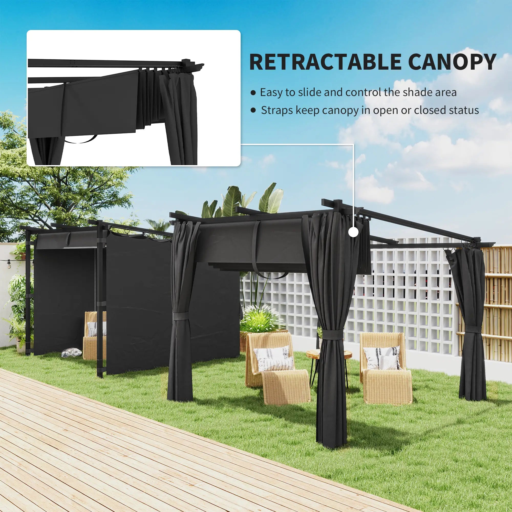 8' x 8.5' Metal Retractable Pergola Canopy With Sidewalls, Outdoor Gazebo Sun Shade Shelter Pergolas at Gallery Canada
