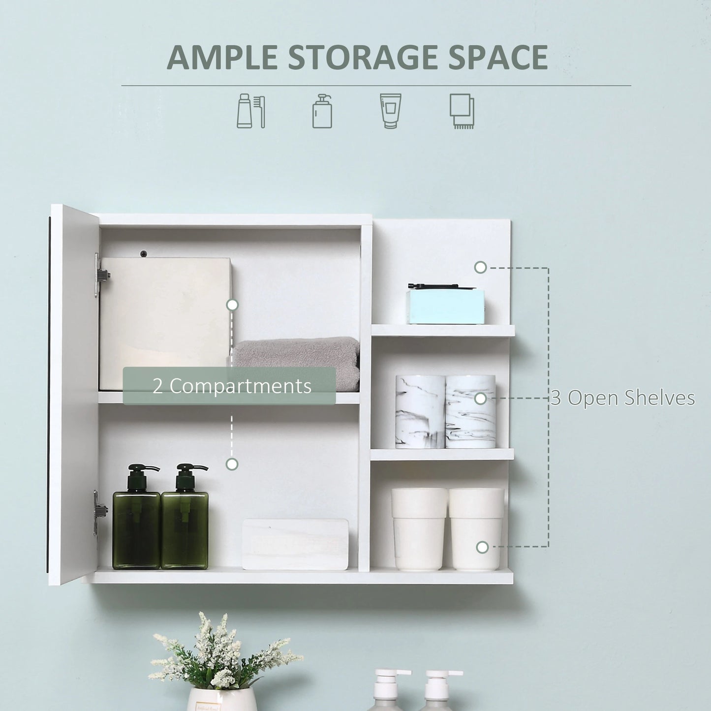Wall Mounted Bathroom Storage Cabinet with Mirror, 3 Shelves, 2-Tier Cupboard Mirror Medicine Cabinets at Gallery Canada