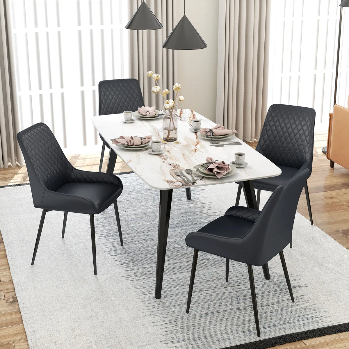 Modern Dining Chairs Set of 2, PU Leather, Metal Legs, Black Bar Stools at Gallery Canada