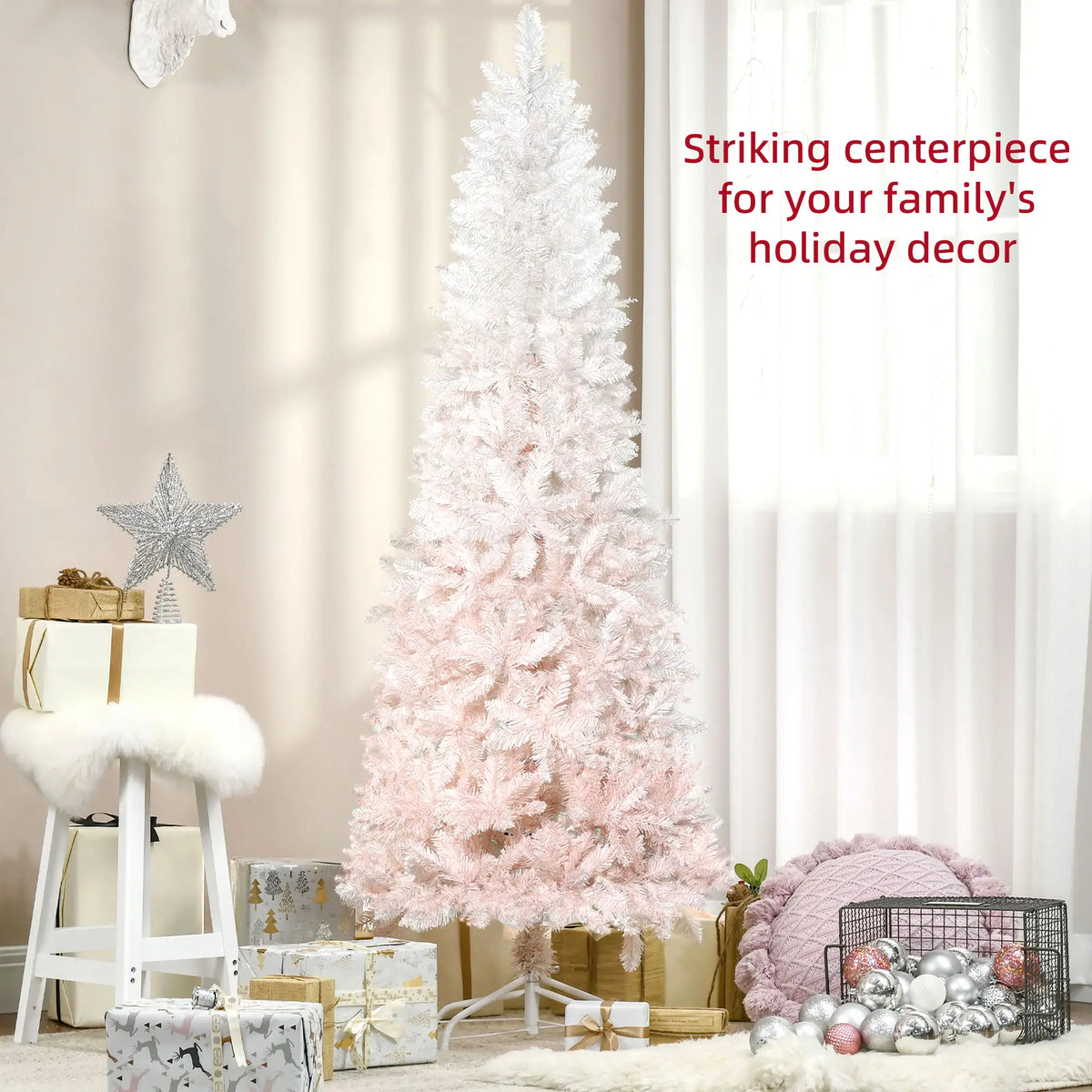 6ft Artificial Christmas Tree, Pine Realistic Branches, Auto Open, White, Pink Pencil Christmas Trees at Gallery Canada