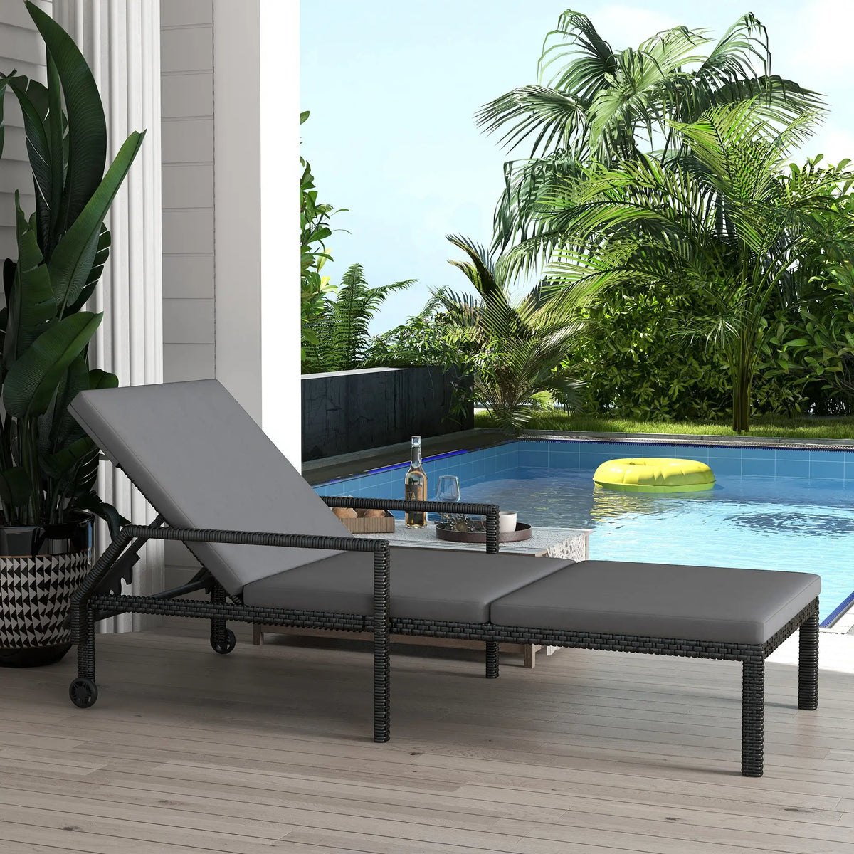 Wicker Chaise Lounger, 5-Level Adjustable Backrest, Light Grey Chaise Loungers at Gallery Canada