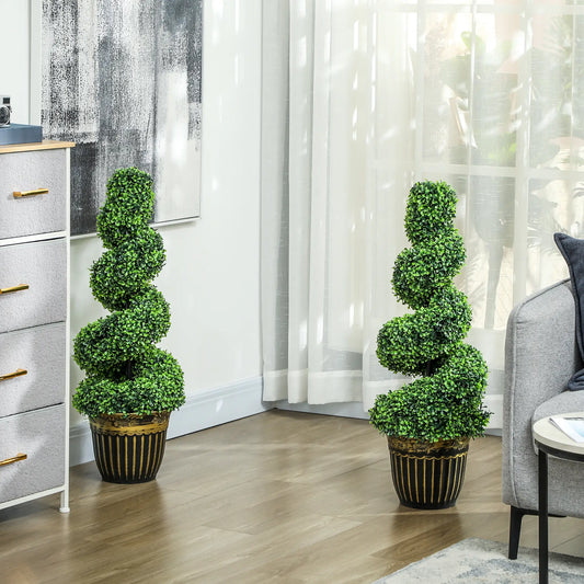 Artificial Topiary Spiral Boxwood Trees, Set of 2 with Pot, 90cm Artificial Trees Green at Gallery Canada