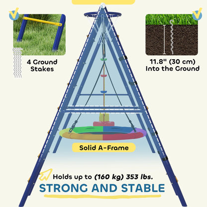 6 in 1 Kids Swing Set, Saucer Swing, Belt Swing, Disc Rope Swing, Ladder, Net, Basketball Hoop Gym Sets & Swings at Gallery Canada