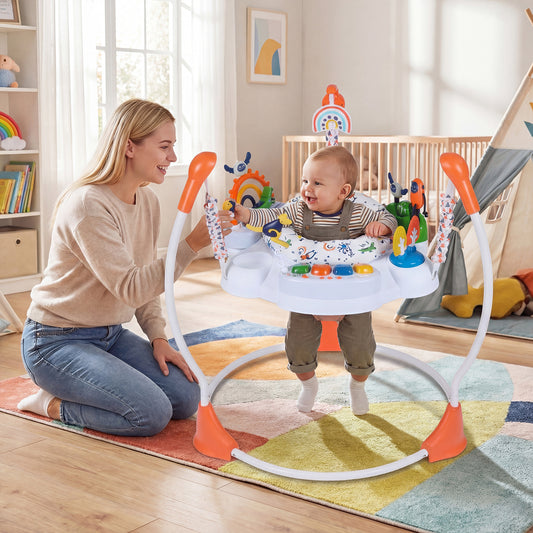 Baby Activity Center, Jumper Bouncer, 6 Interactive Toys, Lights Music, Orange High Chairs Orange at Gallery Canada