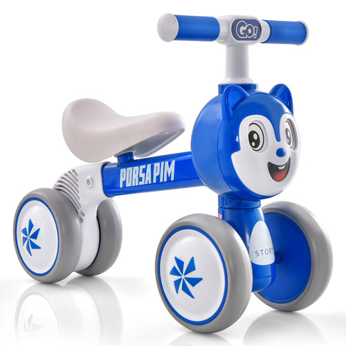 Baby Balance Bike, No Pedal, Lightweight, 4 Wheels, Blue