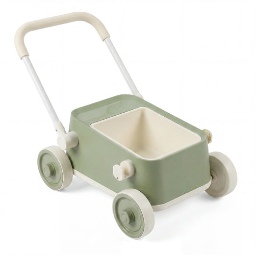 Baby Push Walker with Wheels and Foldable Handlebar and Storage Basket, Green
