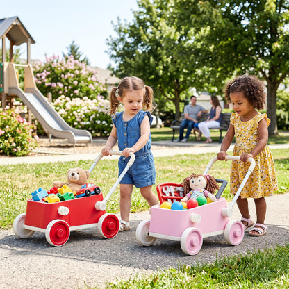 Baby Push Walker with Wheels and Foldable Handlebar and Storage Basket, Pink Baby Activity at Gallery Canada
