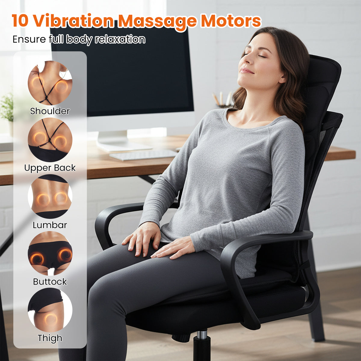 Back Massager Seat Cushion with Heat and 10 Vibration Motors for Pain Relief, Black Back Massager at Gallery Canada