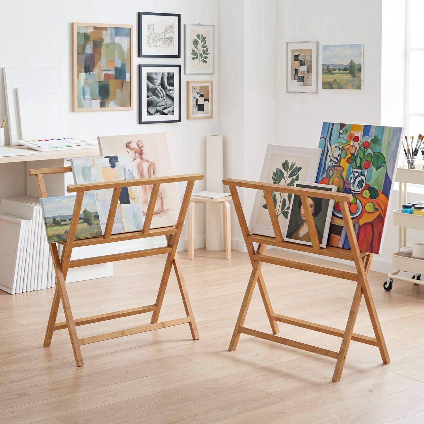 Bamboo Art Print Rack, Canvas Storage Display, Natural Art Easels at Gallery Canada