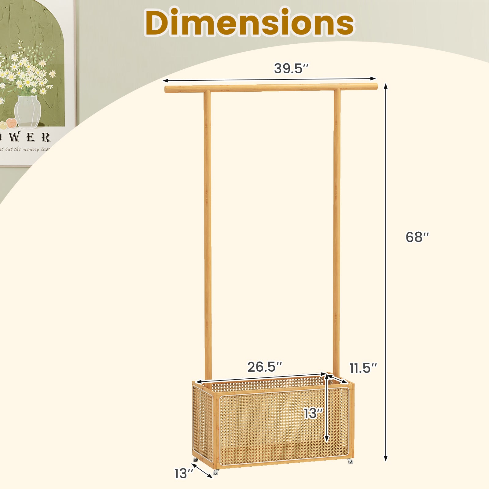 Bamboo Clothes Rack, Rattan Storage Basket, Wheels, Natural Coat Racks & Hall Trees at Gallery Canada