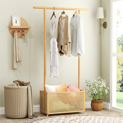 Bamboo Clothes Rack, Rattan Storage Basket, Wheels, Natural Coat Racks & Hall Trees at Gallery Canada