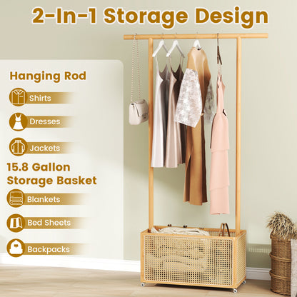 Bamboo Clothes Rack, Rattan Storage Basket, Wheels, Natural Coat Racks & Hall Trees at Gallery Canada
