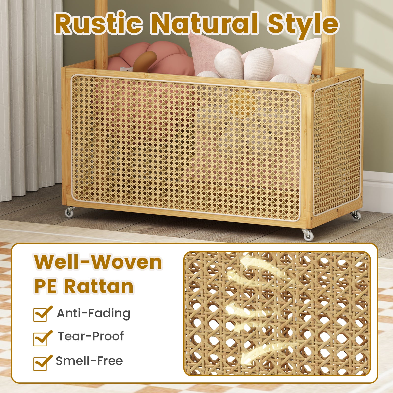 Bamboo Clothes Rack, Rattan Storage Basket, Wheels, Natural Coat Racks & Hall Trees at Gallery Canada