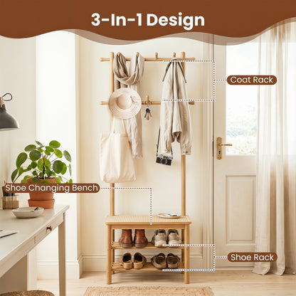 Bamboo Coat Rack With Bench, Shoe Storage, 3-In-1 Entryway, Natural Coat Racks & Hall Trees at Gallery Canada