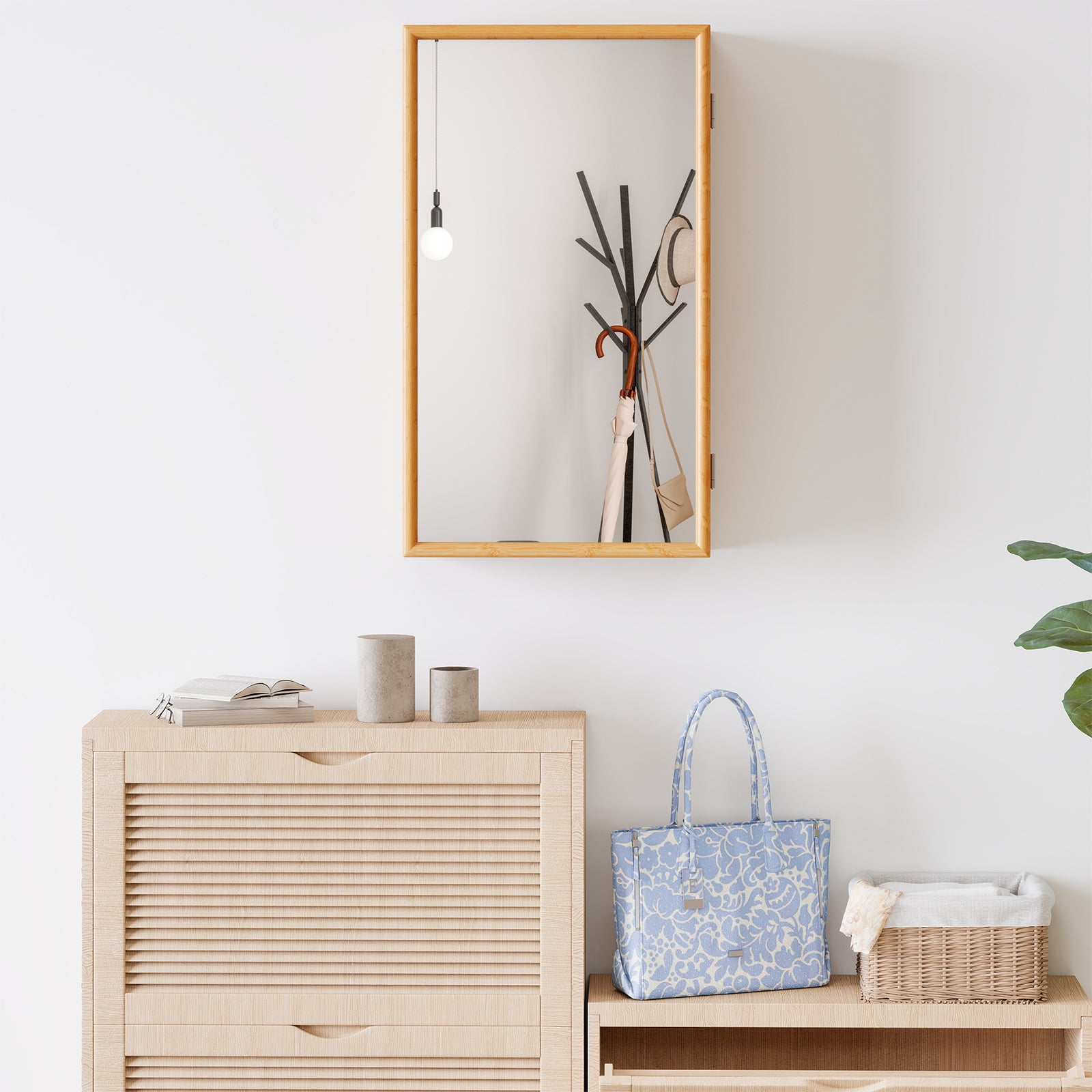 Bamboo Small Medicine Cabinet with Mirror Door and Removable Shelves, Natural Wall Cabinets at Gallery Canada