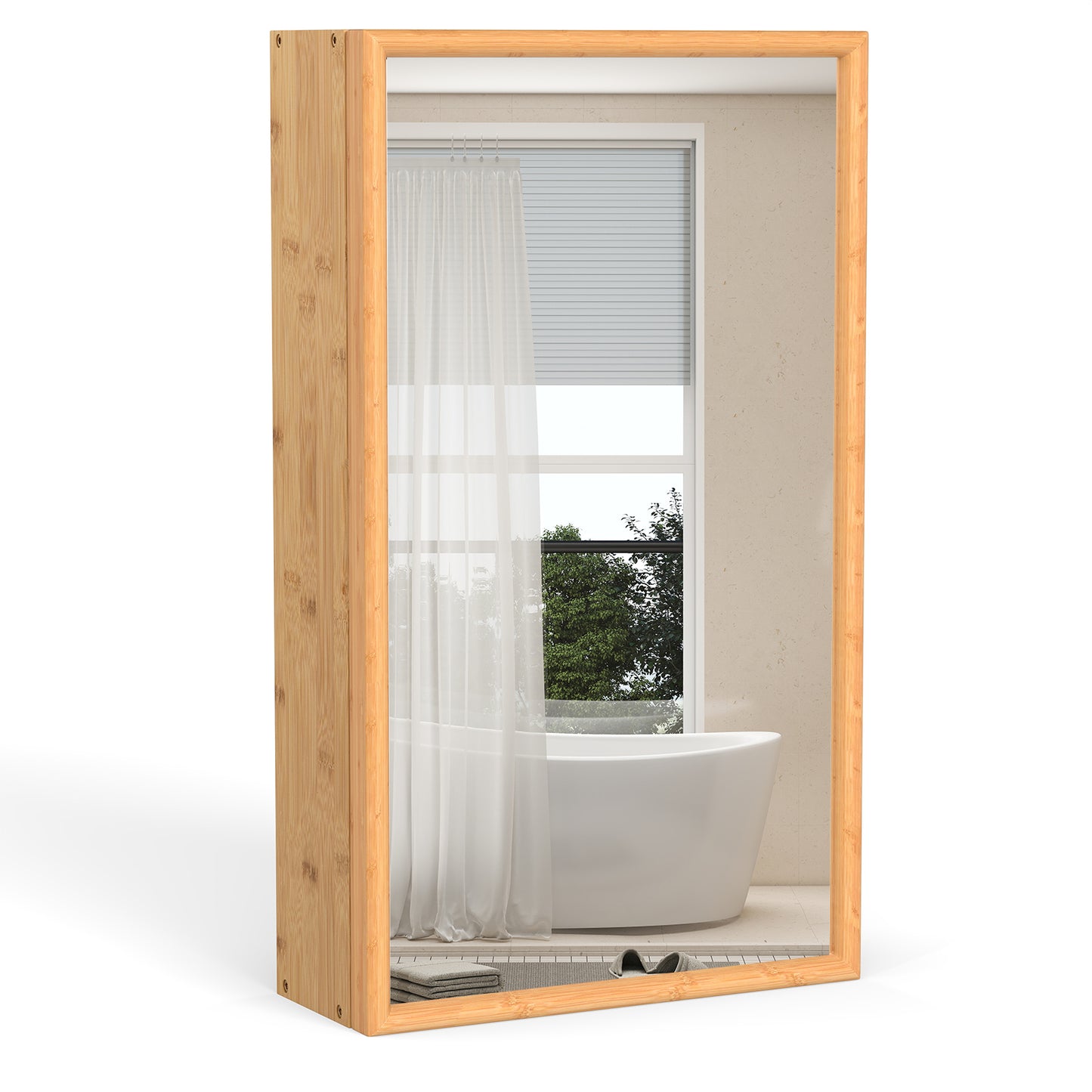 Bamboo Small Medicine Cabinet with Mirror Door and Removable Shelves, Natural Wall Cabinets at Gallery Canada