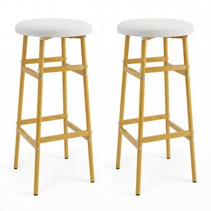 Metal Frame Bar Stools Set of 2, Golden, With Footrest, White Bar Stools at Gallery Canada