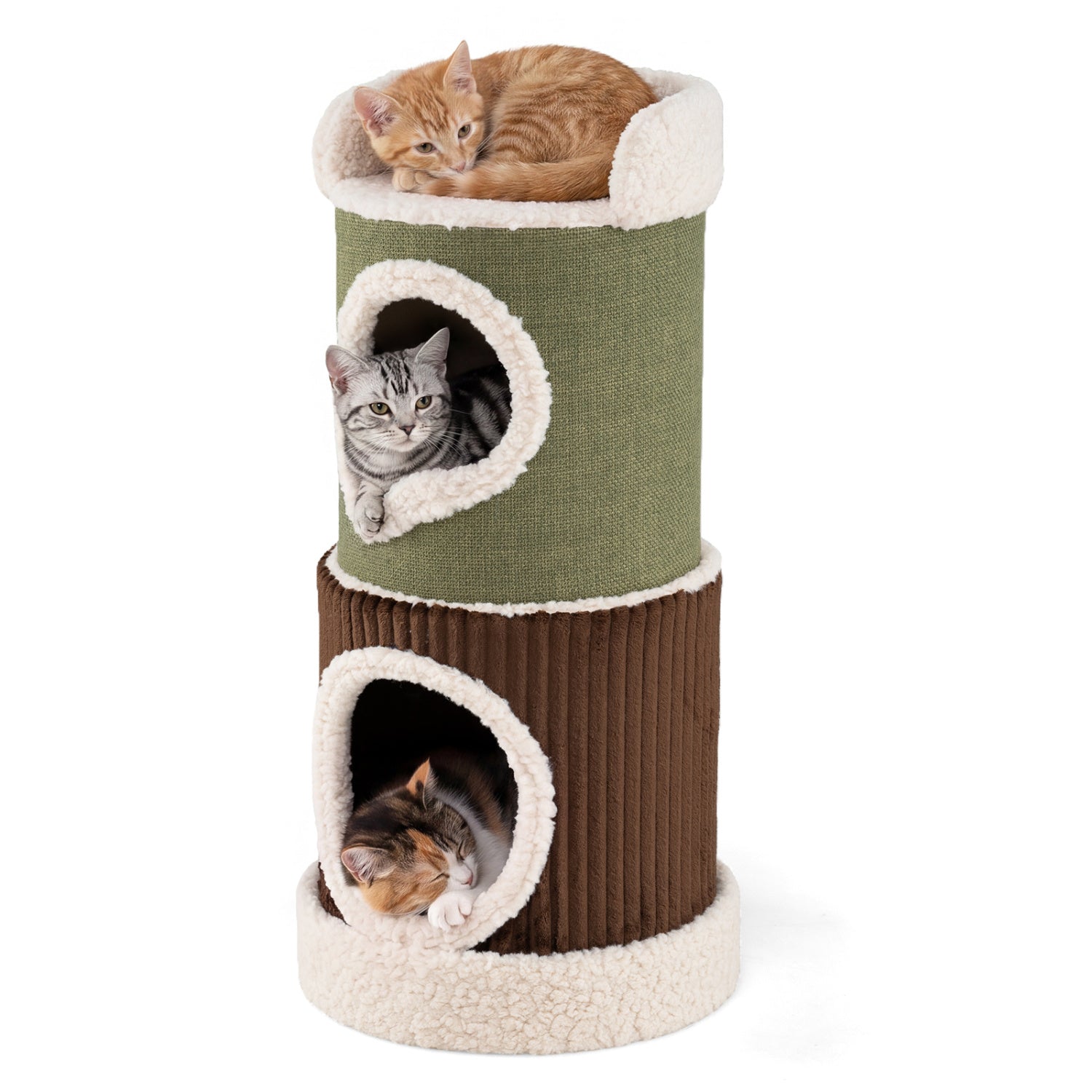 Barrel Cat House with Top Perch & Double Condos, Green Cat Houses Green at Gallery Canada