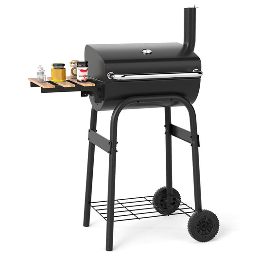 Barrel Charcoal Grill, Foldable Side Table, Thermostat, Black Outdoor Grills Black at Gallery Canada