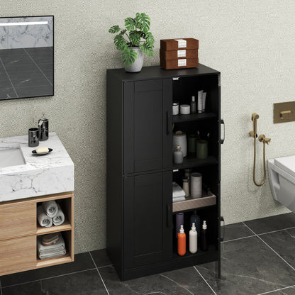 Bathroom Cabinet 43.5 Inch, Storage With Doors, Adjustable Shelves, Black Floor Cabinets at Gallery Canada