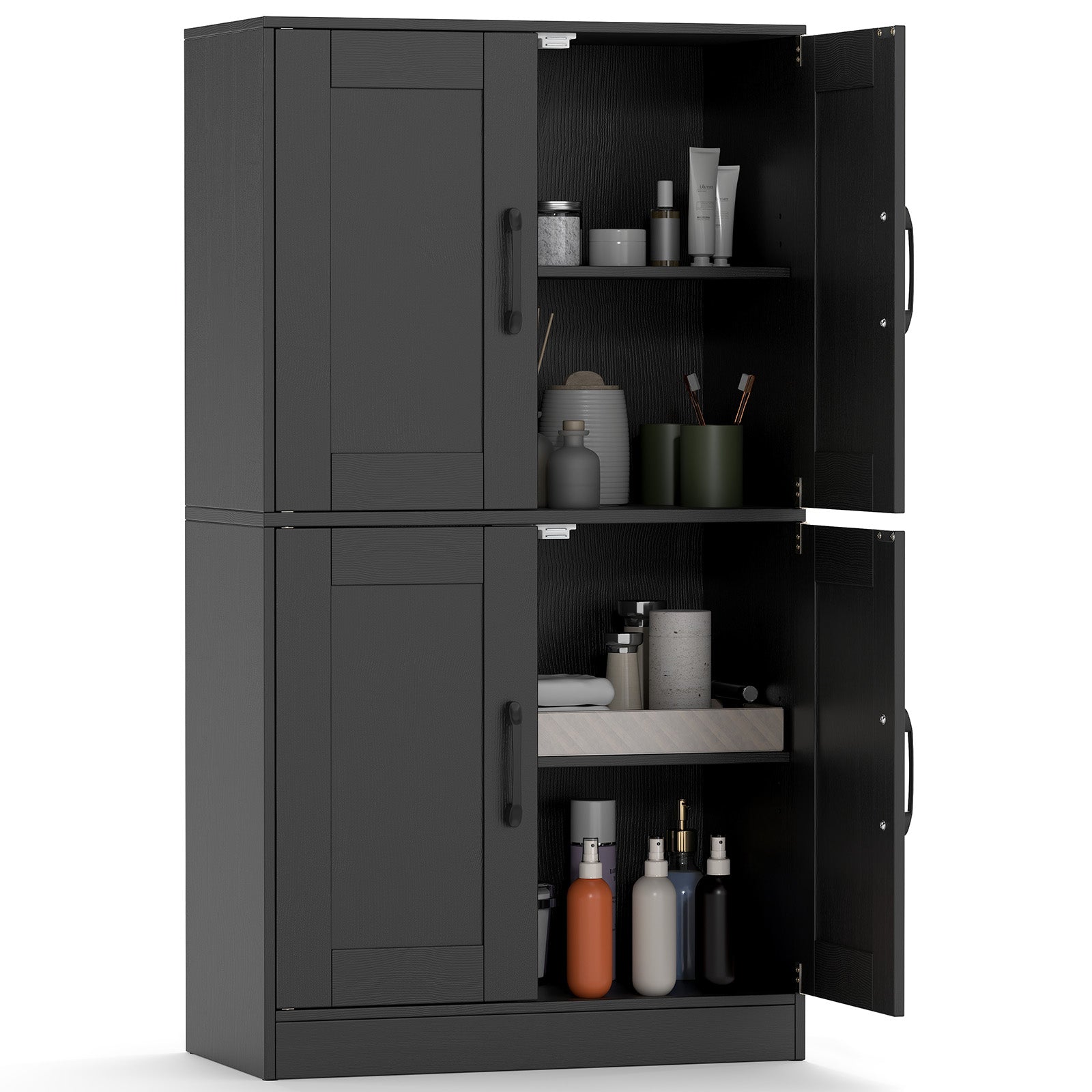 Bathroom Cabinet 43.5 Inch, Storage With Doors, Adjustable Shelves, Black Floor Cabinets Black at Gallery Canada