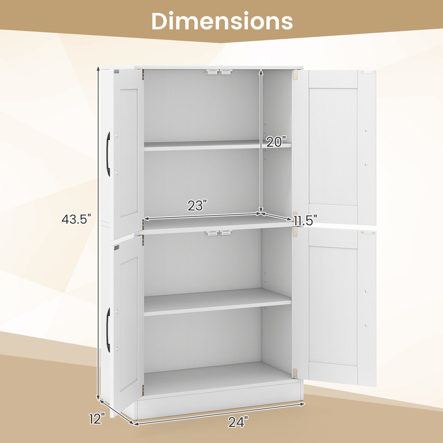 Bathroom Cabinet 43.5 Inch, Storage With Doors, Adjustable Shelves, White Floor Cabinets at Gallery Canada