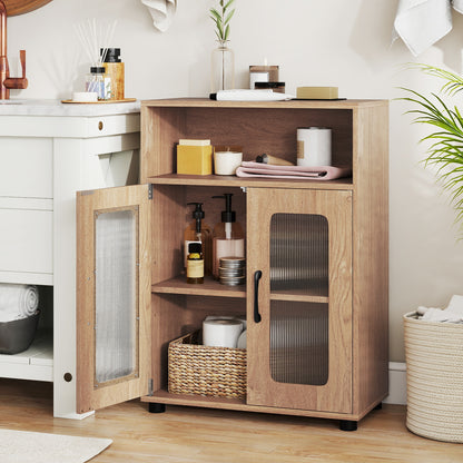 Bathroom Cabinet Freestanding Cabinet with 2 Doors and 3-Level Adjustable Shelf, Natural Floor Cabinets at Gallery Canada