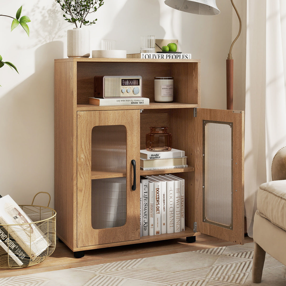 Bathroom Cabinet Freestanding Cabinet with 2 Doors and 3-Level Adjustable Shelf, Natural Floor Cabinets at Gallery Canada