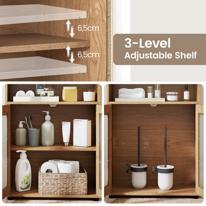 Bathroom Cabinet Freestanding Cabinet with 2 Doors and 3-Level Adjustable Shelf, Natural Floor Cabinets at Gallery Canada