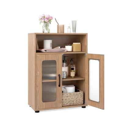 Bathroom Cabinet Freestanding Cabinet with 2 Doors and 3-Level Adjustable Shelf, Natural Floor Cabinets at Gallery Canada