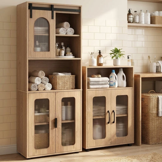 Bathroom Cabinet Set, 59 Inch Tall, 2-Door Floor, Natural Floor Cabinets at Gallery Canada