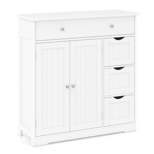 Bathroom Floor Cabinet with 4 Drawers with 2 Doors and Adjustable Shelf, White