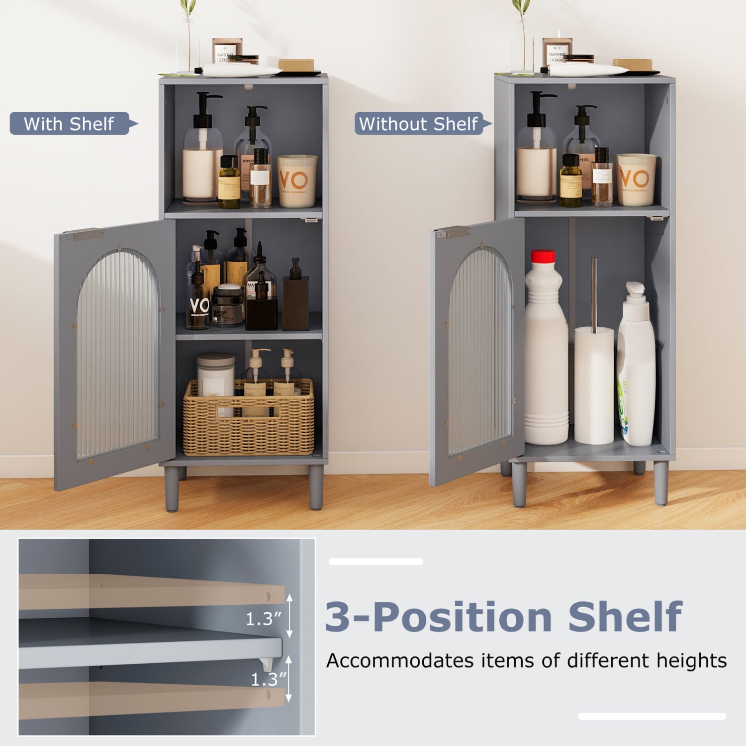 Bathroom Floor Cabinet, Wood Side Storage, Adjustable Shelf, Gray Floor Cabinets at Gallery Canada