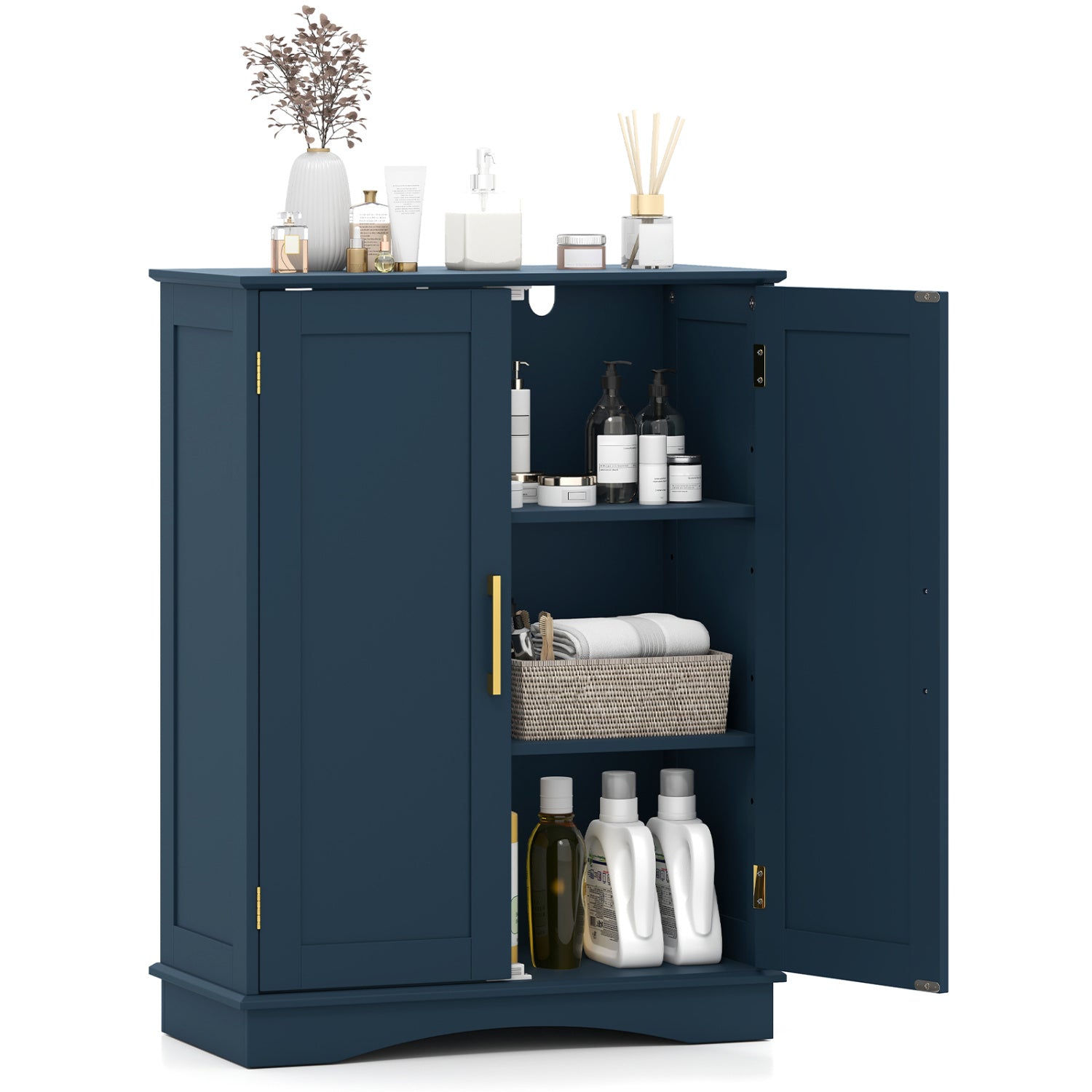 Bathroom Floor Storage Cabinet, 2 Doors, Adjustable Shelves, Blue Floor Cabinets Blue at Gallery Canada