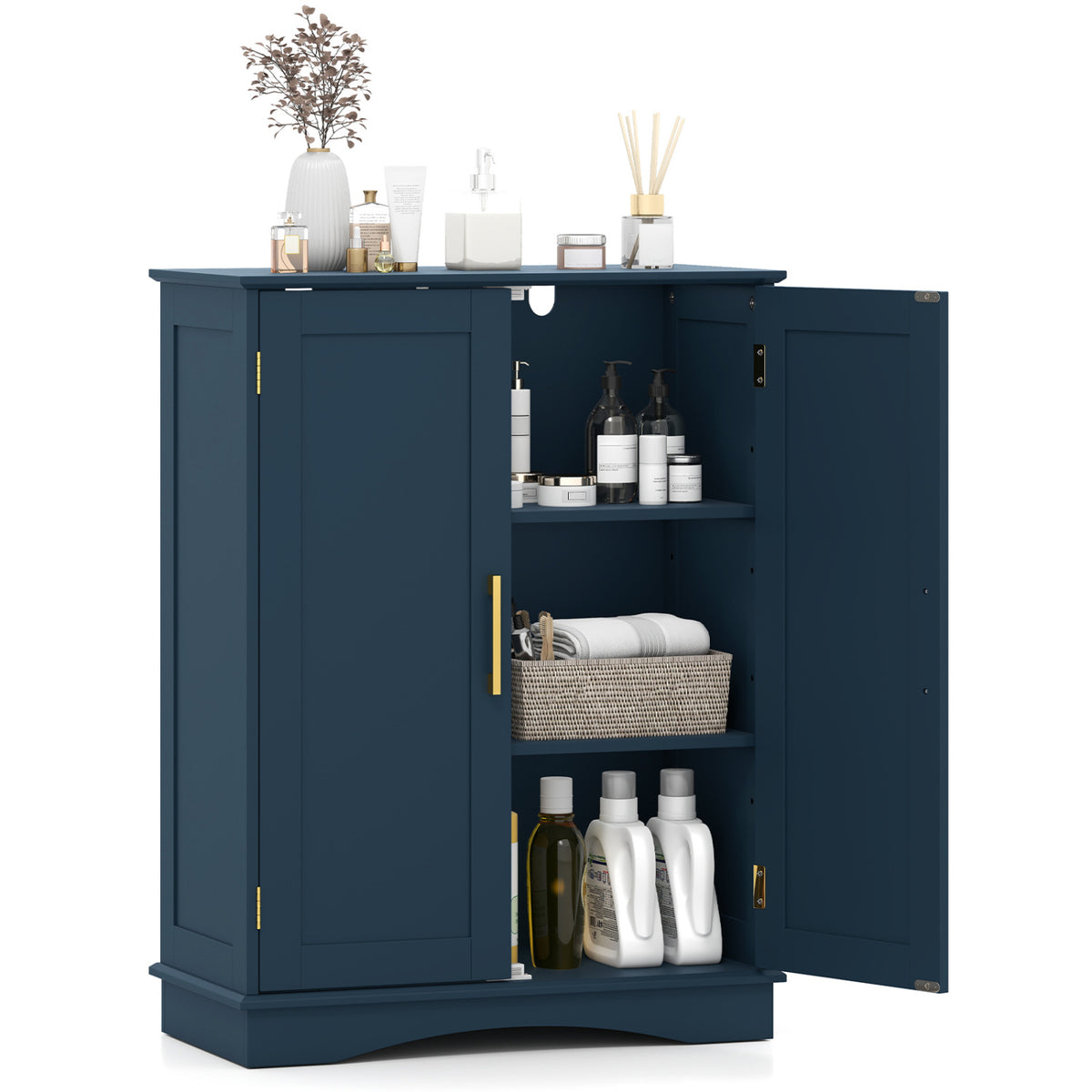 Bathroom Floor Storage Cabinet, 2 Doors, Adjustable Shelves, Blue Floor Cabinets Blue at Gallery Canada