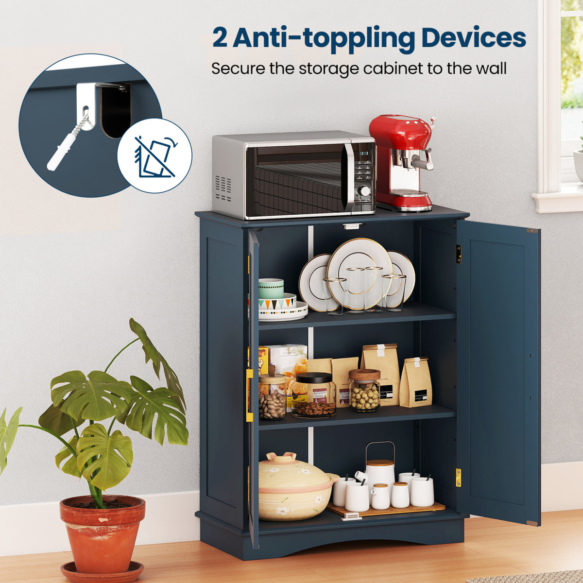 Bathroom Floor Storage Cabinet, 2 Doors, Adjustable Shelves, Blue Floor Cabinets at Gallery Canada
