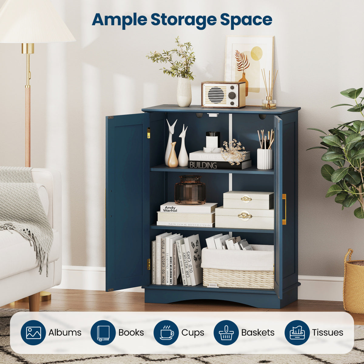 Bathroom Floor Storage Cabinet, 2 Doors, Adjustable Shelves, Blue Floor Cabinets at Gallery Canada