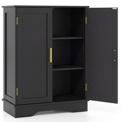 Bathroom Floor Storage Cabinet, 2 Doors, Adjustable Shelves, Black Floor Cabinets Black at Gallery Canada
