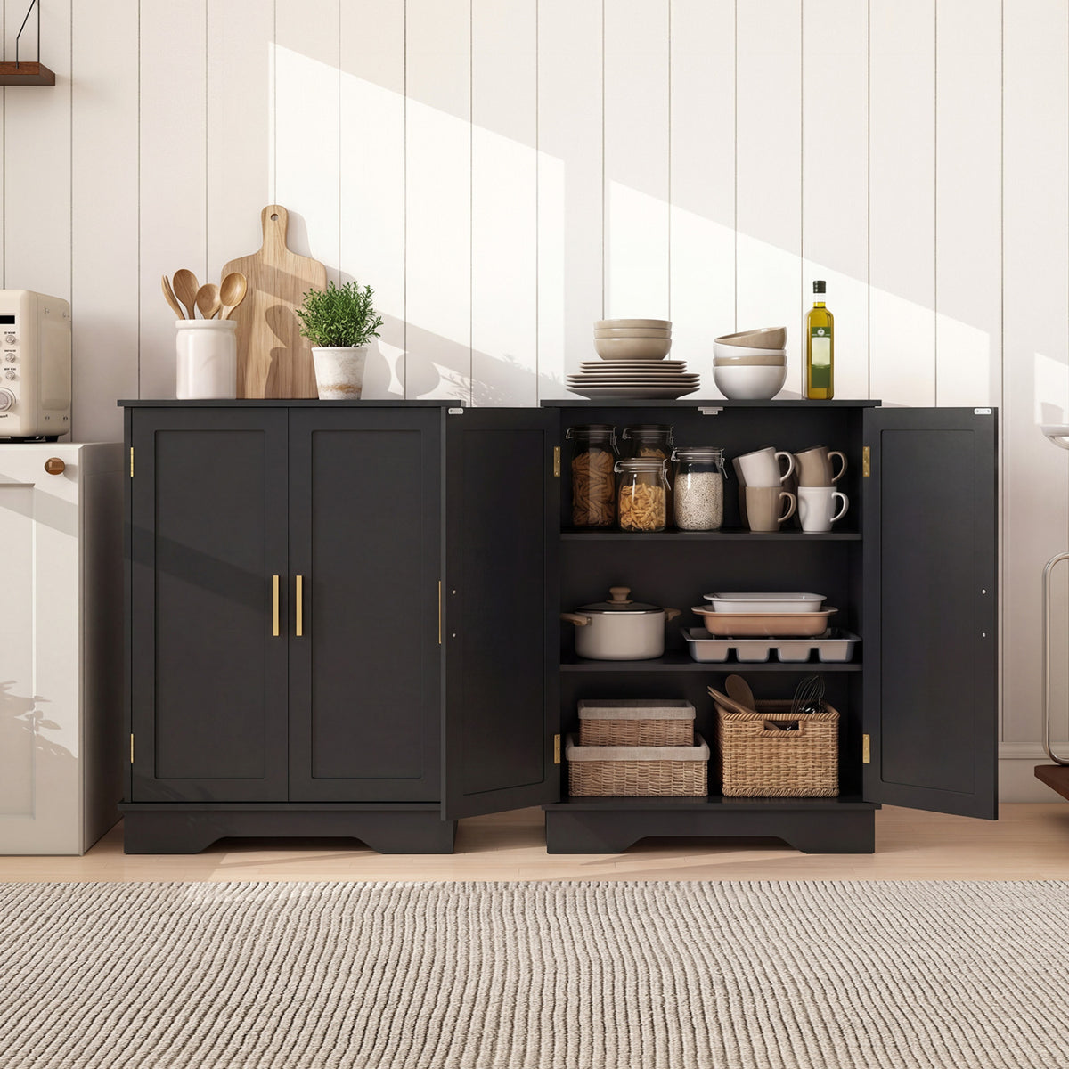 Bathroom Floor Storage Cabinet, 2 Doors, Adjustable Shelves, Black Floor Cabinets at Gallery Canada