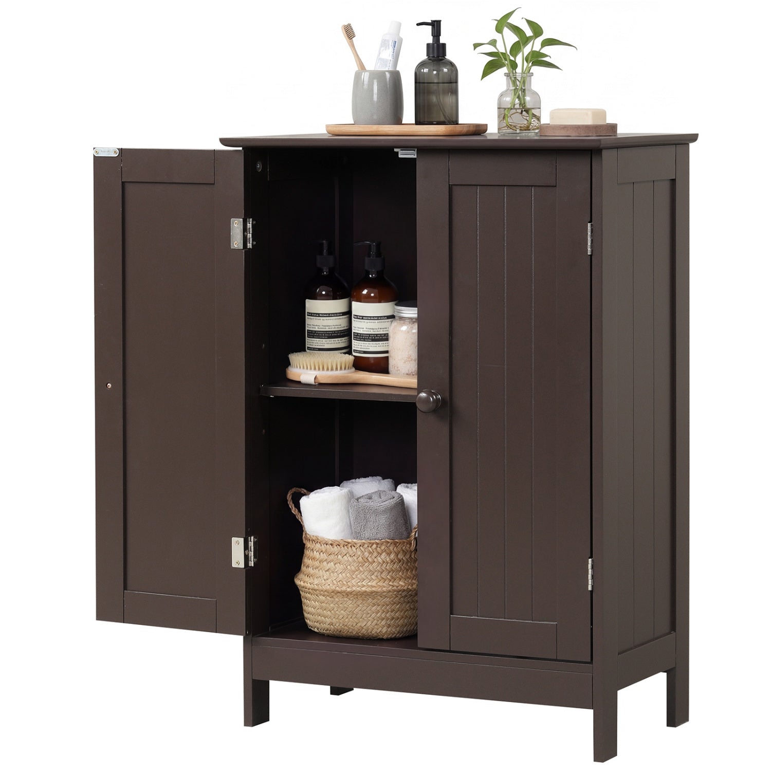 Bathroom Floor Storage Cabinet, Double Door, Brown Floor Cabinets at Gallery Canada